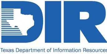 DIR logo: blue 'DIR' letters with Texas outline and 'Texas Department of Information Resources' text beneath