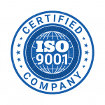 Blue ISO 9001 certification seal featuring a globe design and the word 'CERTIFIED' around the edge.
